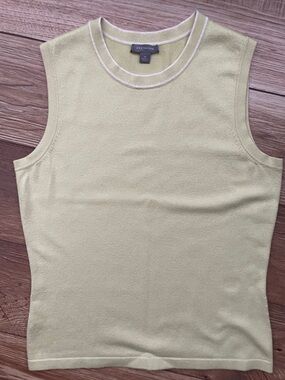 Ann Taylor Sleeveless Crewneck Knit Top in Pale Green with Trim
